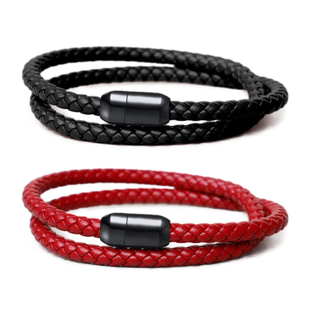 Buddha Stones Genuine Leather Red String Protection Magnetic Buckle Bracelet