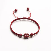 Buddha Stones Four Leaf Clover Five-petal Flower Cinnabar Blessing Red String Bracelet Bracelet BS 9