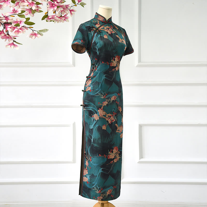 Buddha Stones Vintage Pink Flowers Print Cheongsam Dress Women's Qipao Dress, Size Chart Buddha Stones Vintage Pink Flowers Print Cheongsam Dress Women's Qipao Dress, Size Chart