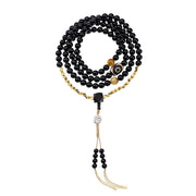 Buddha Stones Tibetan 108 Mala Beads Black Onyx Three-eyed Dzi Beads Protection Bracelet Mala Bracelet BS 18