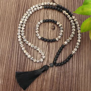 108 Mala Beads Zebra Jasper Frosted Stone Protection Tassel Bracelet (Extra 30% Off | USE CODE: FS30)