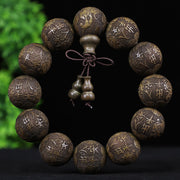 Buddha Stones Chinese Zodiac Rosewood Ebony Boxwood Copper Coin PiXiu Carved Warmth Bracelet Bracelet BS 21