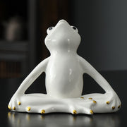 Buddha Stones Meditating Ceramic Zen Frog Statue Decoration Decorations BS Meditation Frog White