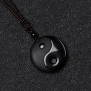 Buddha Stones Black Obsidian Taoism Five Sacred Mountains Nine-Character Mantra Carved Purification Yin Yang Necklace Pendant Necklaces & Pendants BS 3