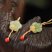 Buddha Stones Vintage Plum Blossom Flower Jade Red Agate Prosperity Necklace Pendant Necklaces & Pendants BS 1