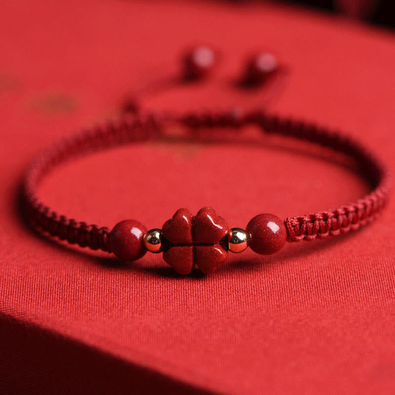 Buddha Stones Four Leaf Clover Five-petal Flower Cinnabar Blessing