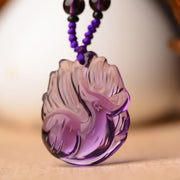 Buddha Stones Natural Amethyst White Crystal Citrine Nine Tailed Fox Luck Necklace Pendant Necklaces & Pendants BS Amethyst(Inner Peace♥Healing) Fox