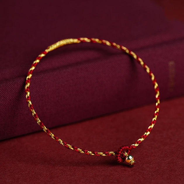 Buddha Stones 14K Gold Plated Handmade Red Gold Rope King Kong Knot Br ...