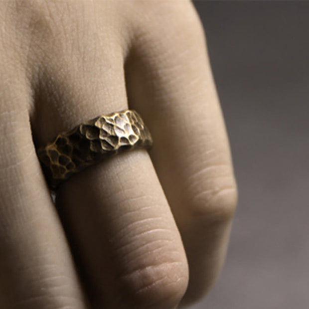 Buddha Stones Tibetan Bump Texture Design Copper Brass Luck Ring Ring BS 7