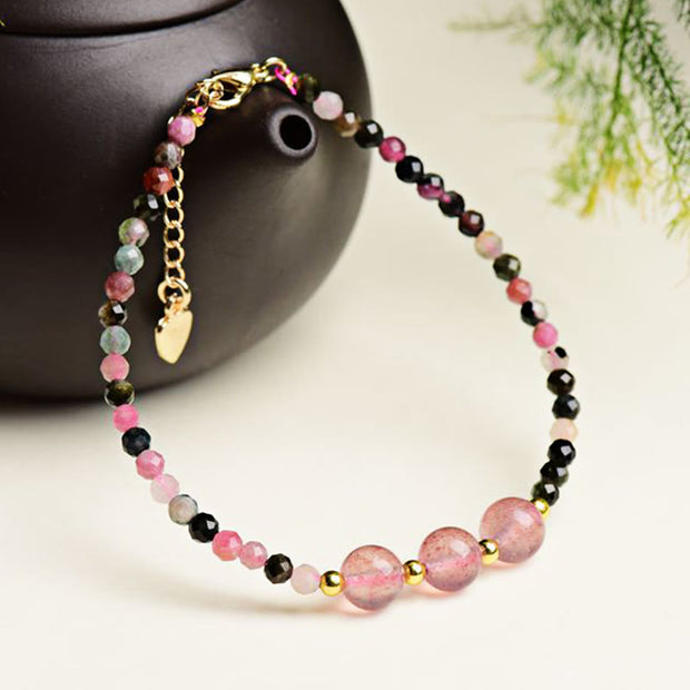 Buddha Stones Natural Colorful Tourmaline Strawberry Quartz Bead Positive Love Bracelet Bracelet BS 6