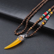 Buddha Stones Wenge Wood Turquoise Stone Horn Style Protection Meditation Necklace Pendant Necklaces & Pendants BS 2