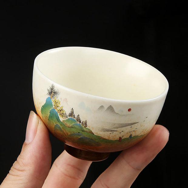 Buddha Stones Small Bridge Shepherd Boy Boat Green Pine Fisherman Mountain Ceramic Teacup Kung Fu Tea Cups