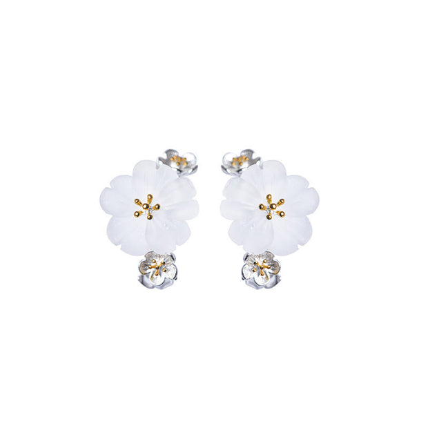 Buddha Stones 925 Sterling Silver Plum Blossom Floral Blessing Earrings Earrings BS 20