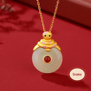 Buddha Stones 925 Sterling Silver Hetian Jade Chinese Zodiac Year of the Dragon Red Agate Luck Protection Necklace Pendant Necklaces & Pendants BS Snake