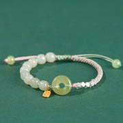 Buddha Stones 925 Sterling Silver Hetian Jade Peace Buckle Beaded Luck Happiness Charm Bracelet Bracelet BS Pink