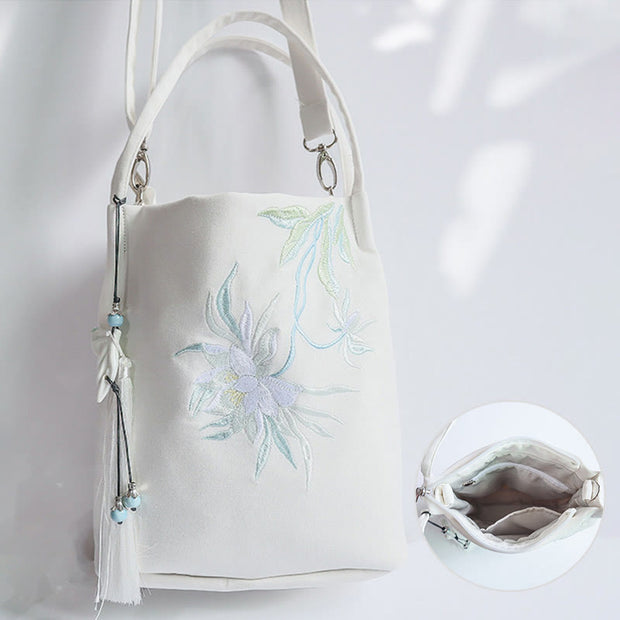 Buddha Stones Embroidery Flower Pattern Canvas Shoulder Bag Tote Bag Crossbody Bag
