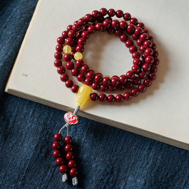 Buddha Stones 108 Mala Beads Natural Cinnabar Amber Keep Away Evil Spirits Bracelet Mala Bracelet BS Cinnabar
