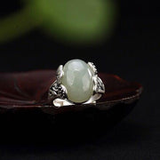 Buddha Stones Jade Lotus Leaf Copper Abundance Luck Adjustable Ring Ring BS 6