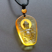 Buddha Stones Tibetan Buddha Liuli Crystal Serenity Necklace Pendant Necklaces & Pendants BS Yellow Buddha Light