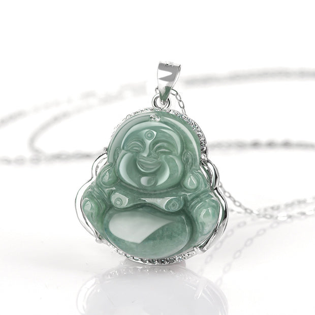 Buddha Stones 925 Sterling Silver Laughing Buddha Jade Abundance Necklace Chain Pendant Necklaces & Pendants BS 3