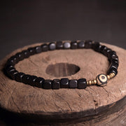 Buddha Stones Ebony Wood Dzi Bead Copper Peace Couple Bracelet Bracelet BS 7
