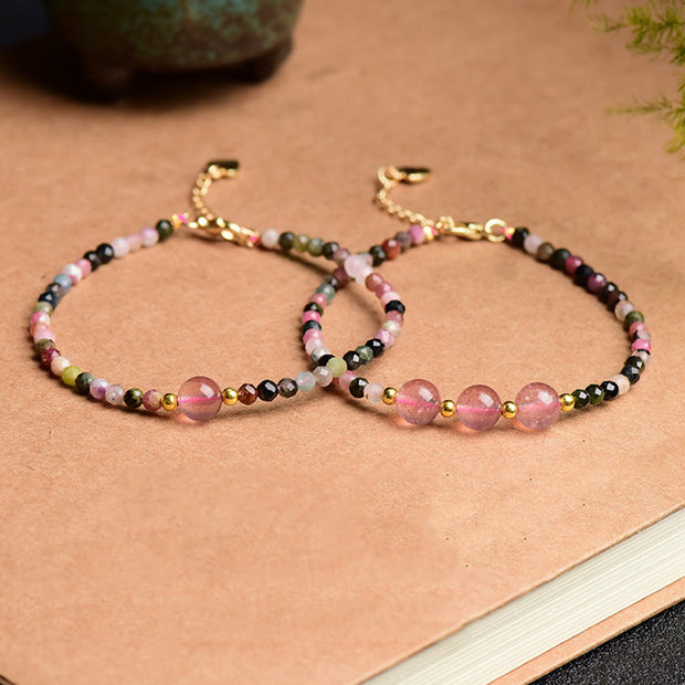 Buddha Stones Natural Colorful Tourmaline Strawberry Quartz Bead Positive Love Bracelet Bracelet BS main