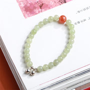 Buddha Stones 925 Sterling Silver Plated Gold Natural Hetian Jade Bead Gourd Lotus Bamboo Fu Character Luck Bracelet Bracelet BS Hetian Jade Red Agate Bell(Wrist Circumference 14-16cm)