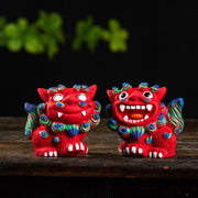 Buddha Stones Small Pair of Lion Fu Foo Dogs Ward Off Evil Protection Home Resin Decoration