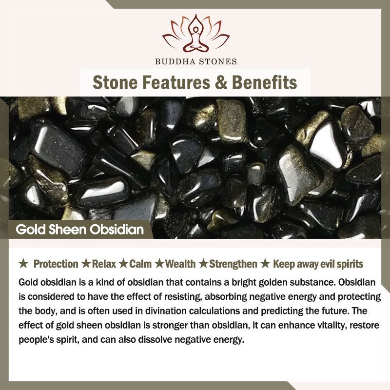 Buddha Stones 925 Sterling Silver Black Obsidian Gold Sheen