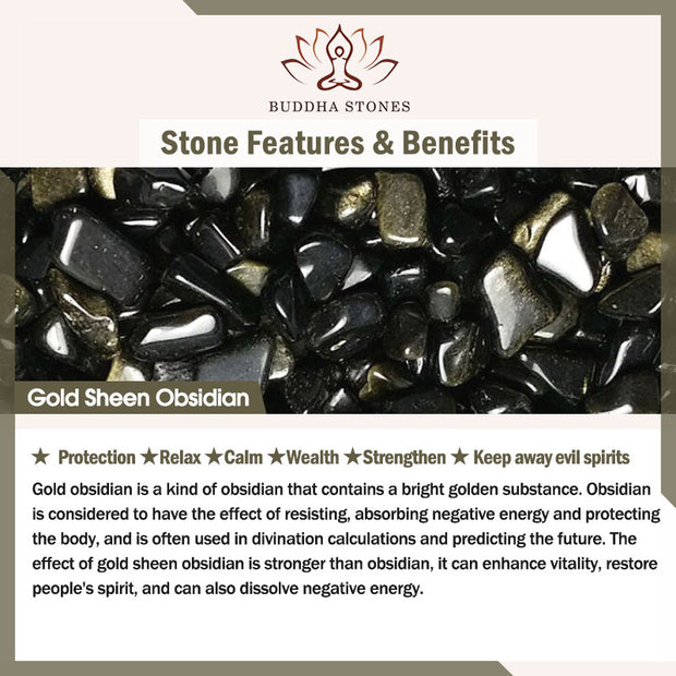 Buddha Stones Natural Gold Sheen Obsidian PiXiu Om Mani Padme Hum Wealth Braided Bracelet