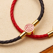 Buddha Stones Fu Character Blessing Fortune Leather Buckle Bracelet Bracelet BS 6