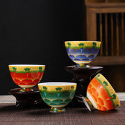 Buddha Stones Lotus Ceramic Teacup Flower Tea Cups 100ml