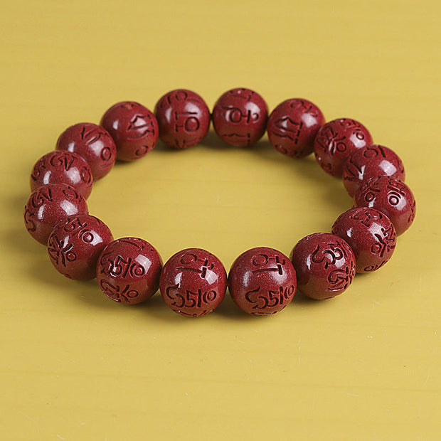 Buddha Stones Natural Double PiXiu Cinnabar Om Mani Padme Hum Wealth Luck Bead Bracelet Bracelet BS Om Mani Padme Hum 14mm