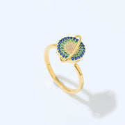 Buddha Stones Colorful Zircon Copper Wealth Rotatable Ring