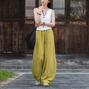 Buddha Stones Ramie Cotton Linen Pants Tie-dye Design Trousers Loose Zen Yoga Women's Pants with Pockets