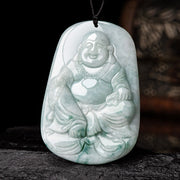 Buddha Stones Natural Jade Laughing Buddha Maitreya Buddha Luck String Necklace Pendant Necklaces & Pendants BS 1