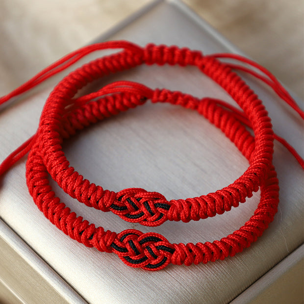 Buddha Stones 2Pcs Tibetan Luck Chinese Knot Protection String Bracelet Bracelet BS Red(Bracelet Size 16-27cm)