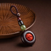 Buddha Stones Tibet Om Mani Padme Hum PiXiu Copper Coin Small Leaf Red Sandalwood Cinnabar Protection Key Chain Key Chain BS PiXiu