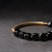 Buddha Stones Black Obsidian Crystal Copper Strength Couple Bracelet Bracelet BS 6