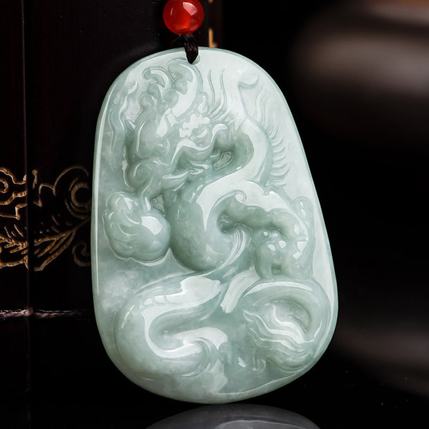 Buddha Stones Chinese Zodiac Flying Dragon Jade Protection Necklace String Pendant Necklaces & Pendants BS 6