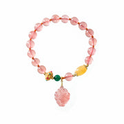 Buddha Stones Natural Strawberry Quartz Nine-Tailed Fox Healing Bracelet Bracelet BS 11