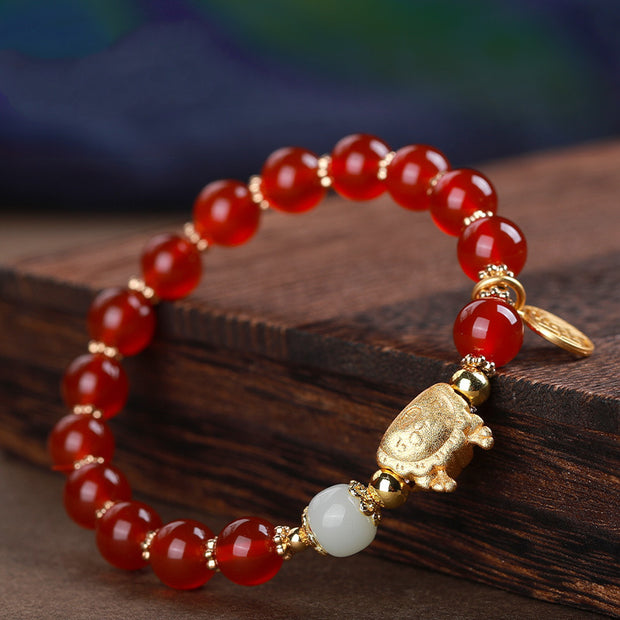 Buddha Stones Year Of The Dragon Red Agate Gray Agate Dumpling Luck Fu Character Bracelet Bracelet BS 3