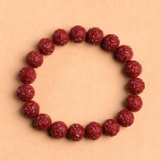 Buddha Stones Natural Cinnabar Om Mani Padme Hum Fret Pattern Lotus Blessing Bracelet Bracelet BS 1