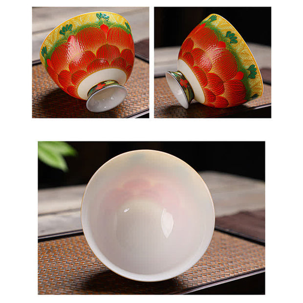 Buddha Stones Lotus Ceramic Teacup Flower Tea Cups 100ml Cup BS 7