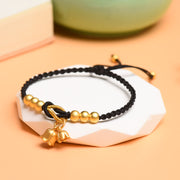 Buddha Stones Handcrafted Lily Of The Valley Flower Charm Design Luck Protection Braided Bracelet Bracelet BS Black Rope(Wrist Circumference 14-19cm)