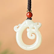 Buddha Stones White Jade Cyan Jade Dragon Protection Necklace String Pendant Necklaces & Pendants BS 7