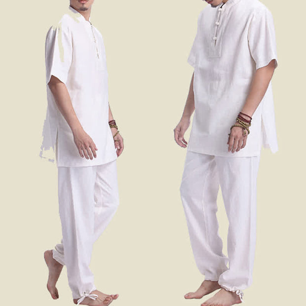Buddha Stones Spiritual Zen Meditation Prayer Practice Cotton Linen Clothing Men's Set Clothes BS 5
