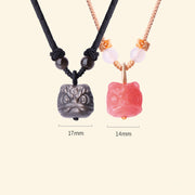 Buddha Stones Natural Silver Sheen Obsidian Red Agate Dancing Lion Protection Necklace Pendant Necklaces & Pendants BS 10