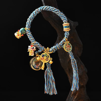 Buddha Stones Tibetan Zakiram Goddess of Wealth Thangka Luck Prayer Wheel Braid String Bracelet Bracelet BS Zakiram Goddess of Wealth Thangka