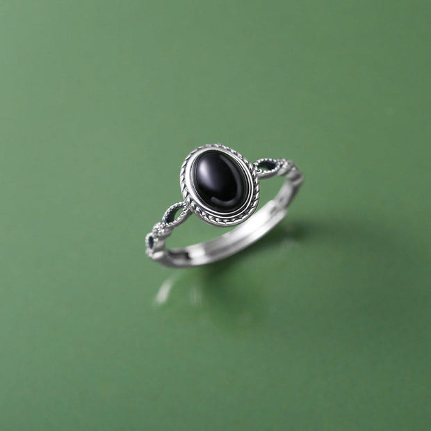 Buddha Stones 925 Sterling Silver Black Onyx Fortune Ring Ring BS Black Onyx(Protection♥Fortune)(Inner Diameter 17mm)